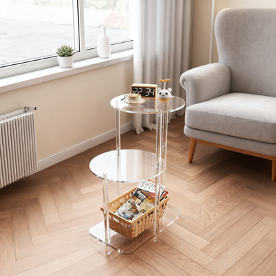 3-Tier Acrylic Round Side Table With Stepped Design, Clear End Table For Living Room, Bedroom, And Hallway, Space-Saving Nightstand And Accent Table