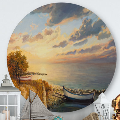 Romantic Sunrise By The Sea - Unframed Painting on Metal