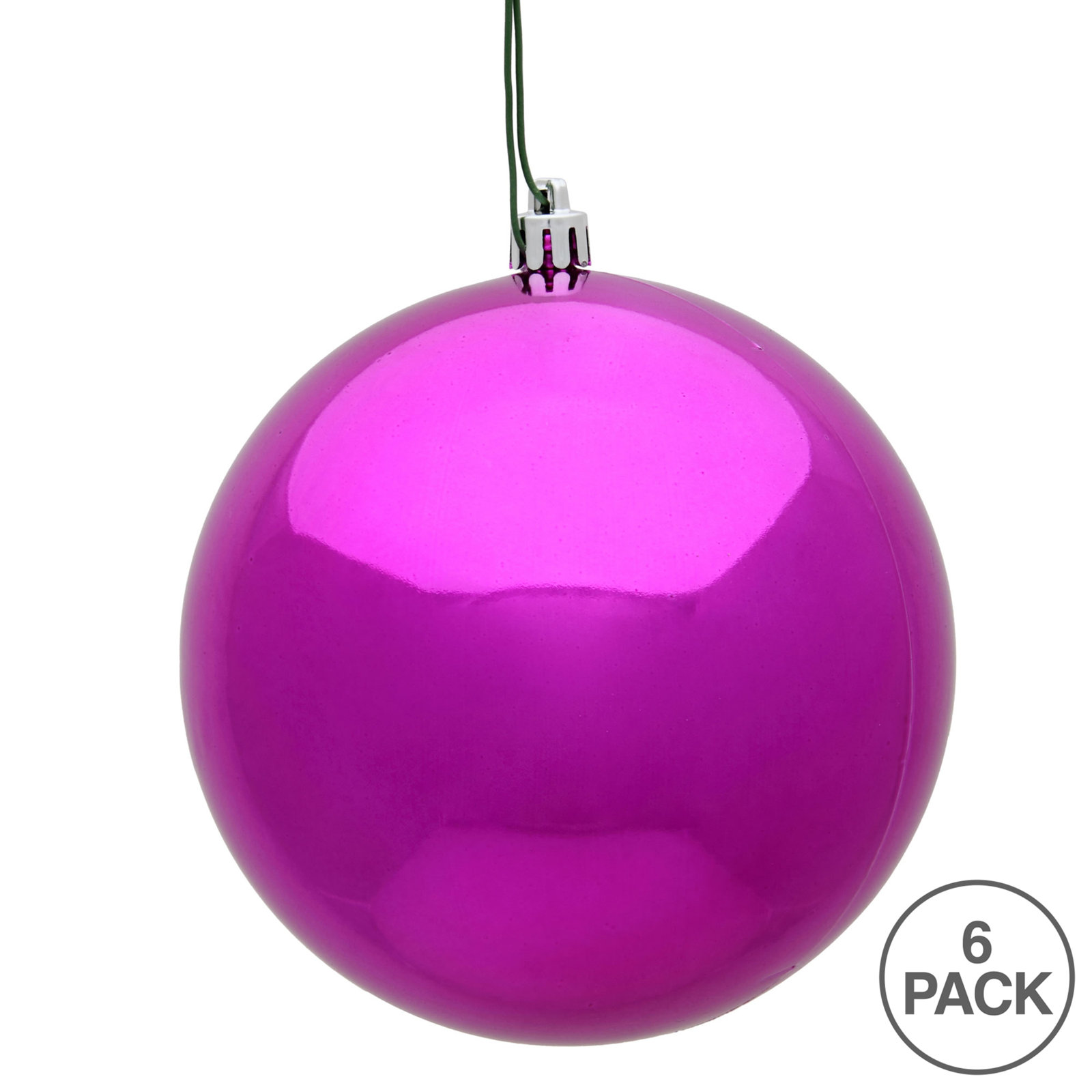 Holiday Décor Ball Ornament, Fuchsia Shiny, 4" H x 4" W x 4" D