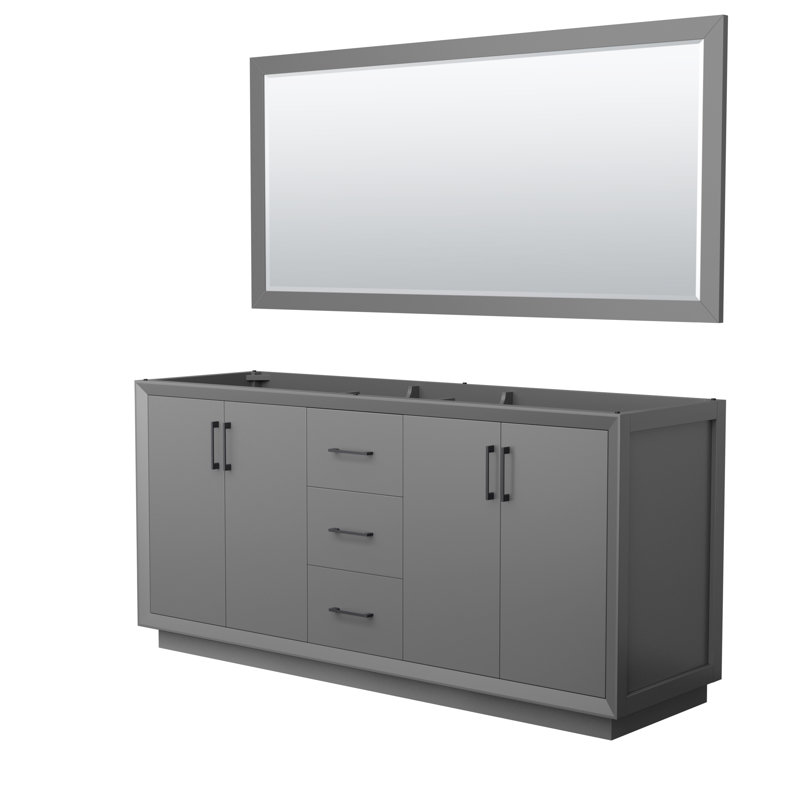 Strada 71'' Double Bathroom Vanity Base Only, Dark Gray/Black
