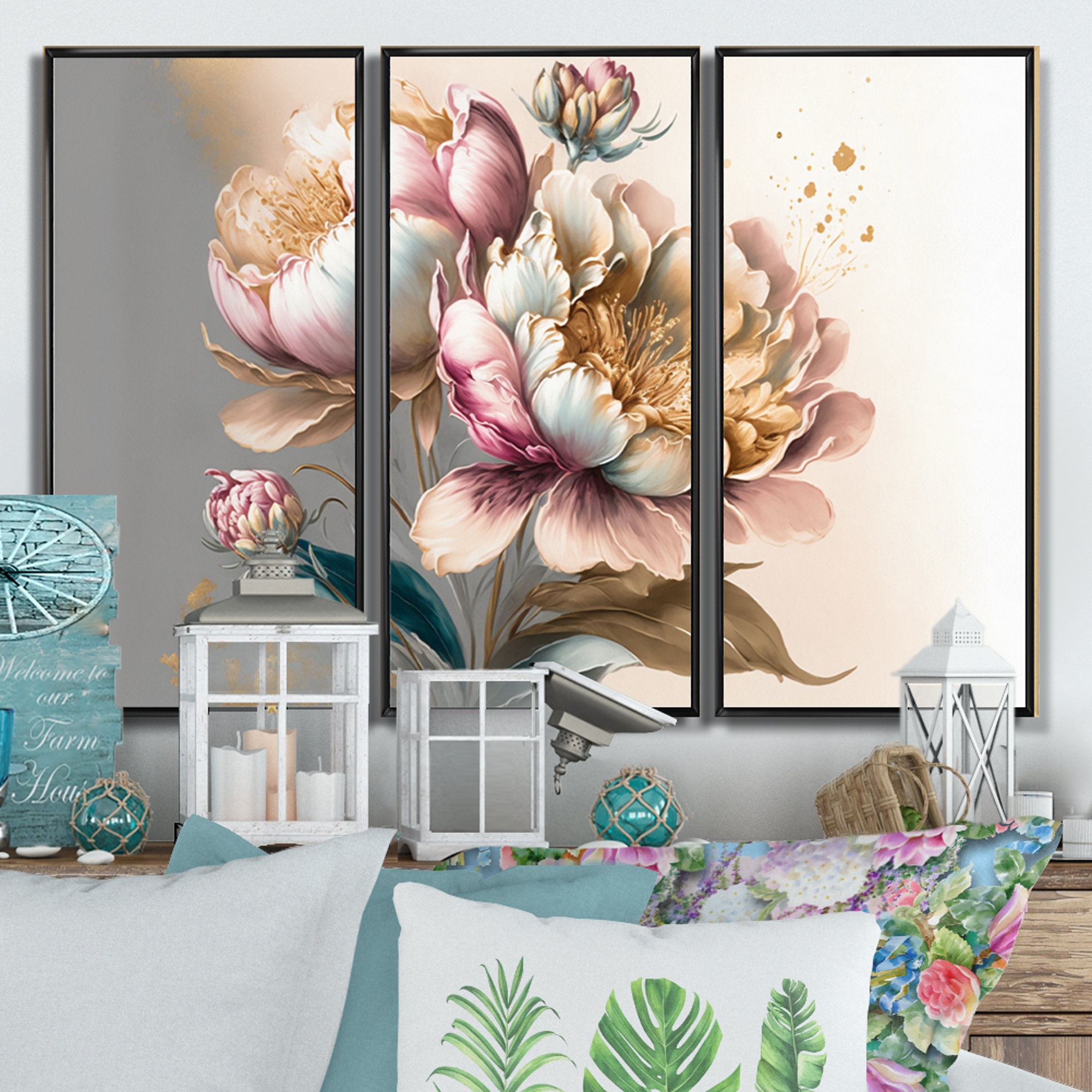Red Barrel Studio Lyliann Pink And Gold Peruvian Lily I - 3 Piece ...