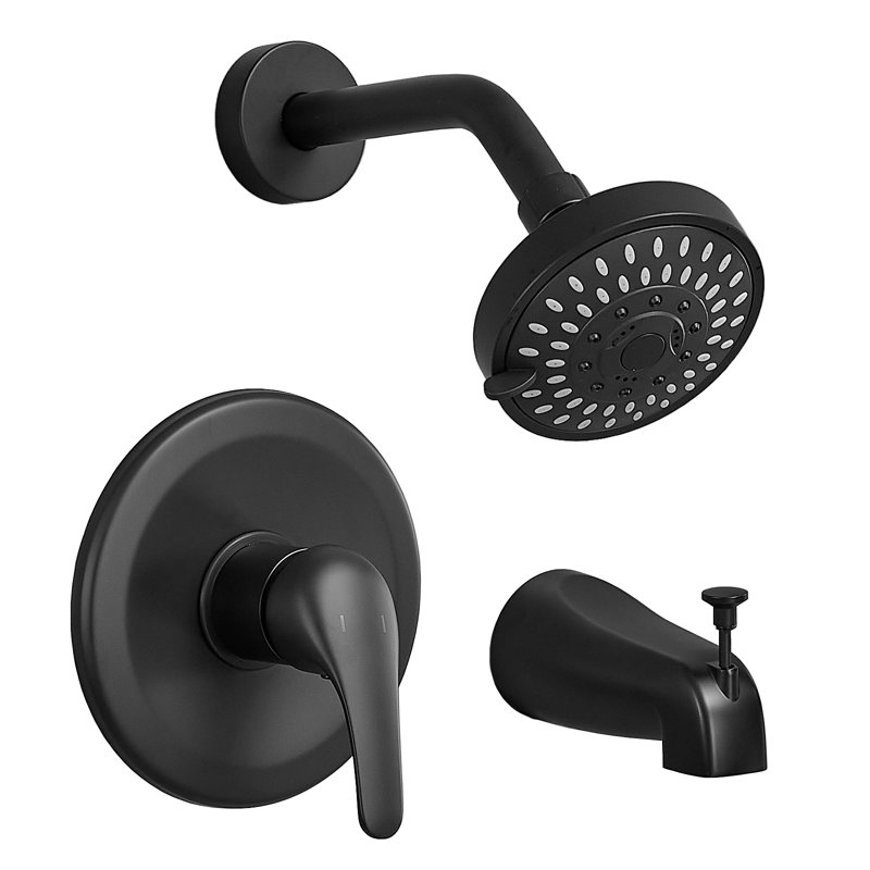 Robinet de baignoire et douche à poignée simple noir mat Spot Spot avec 6 réglages de jet - 1,8 gallons par minute (valve incluse)