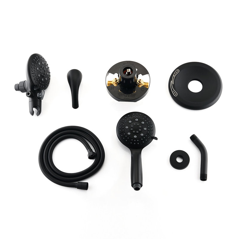 Pomme de douche à 6 jets avec douchette - Laiton noir mat, fixation murale, 1,8 gal / min, débit d'eau réglable, boyau de 59 po, pluie puissante, massage par impulsion, ensemble de 6 modes de brouillard en laiton, fiable