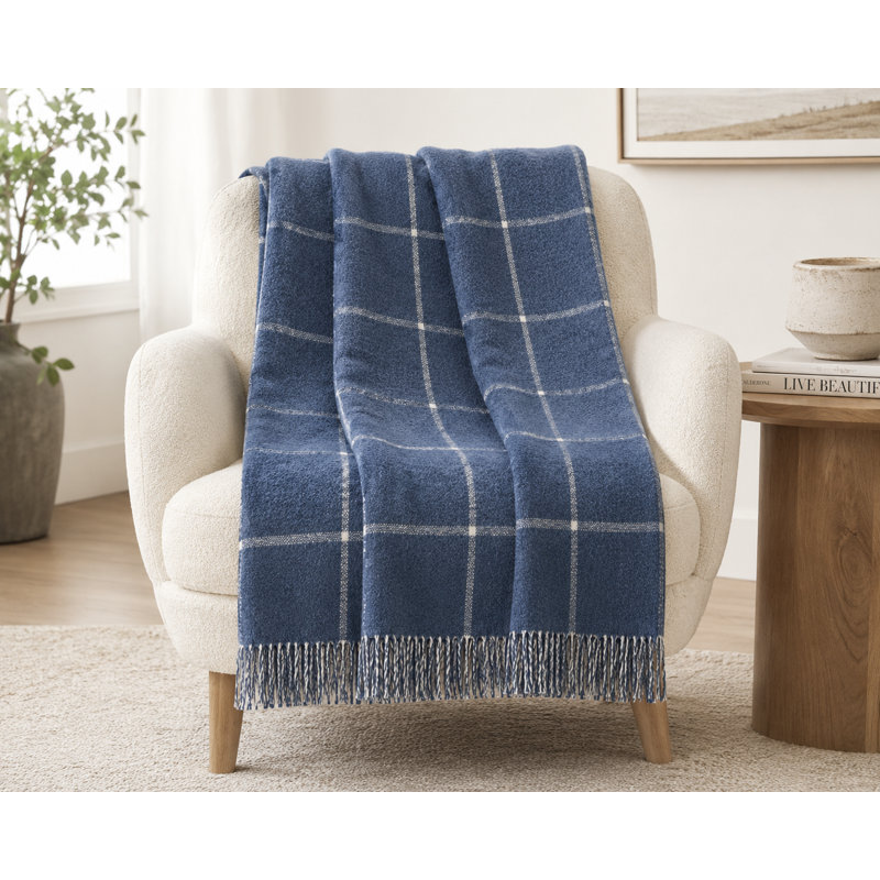 Windowpane Throw, 67" L x 50" W, Denim Double Face Windowpane