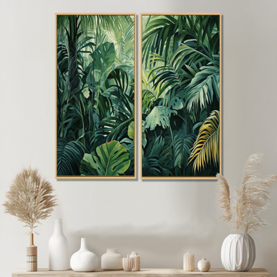 Jade, jungle épaisse, jungle de palmiers II - art mural vert