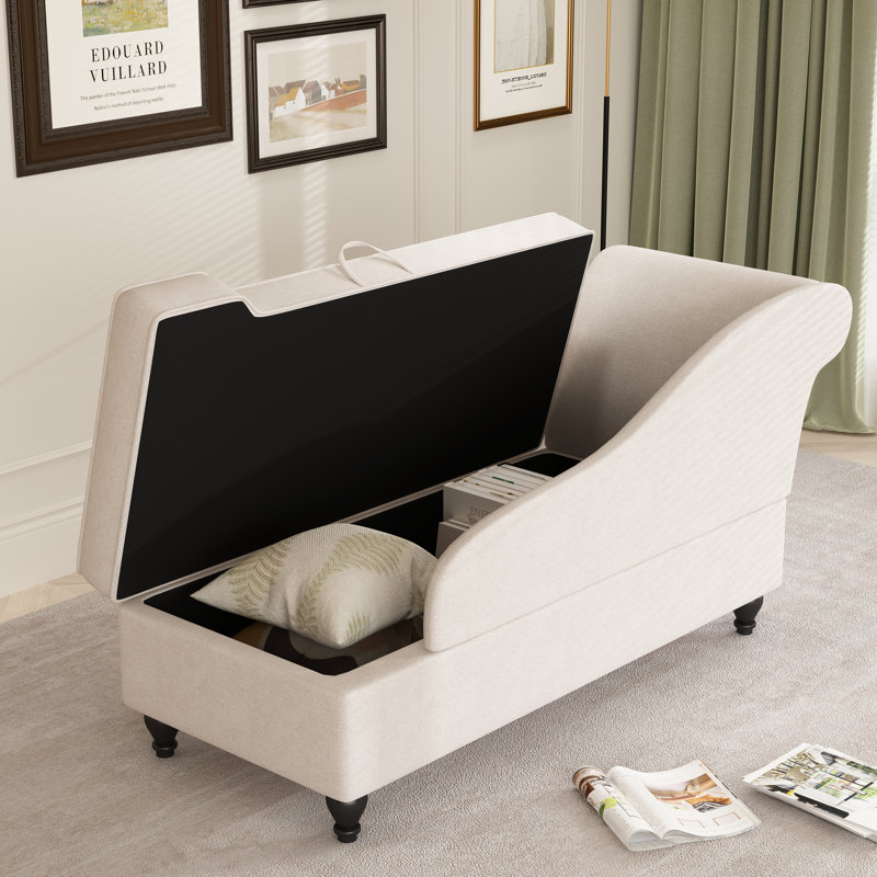 Chaise longue à accoudoirs roulés avec rangement Schaefer, Mélange de coton ivoire
