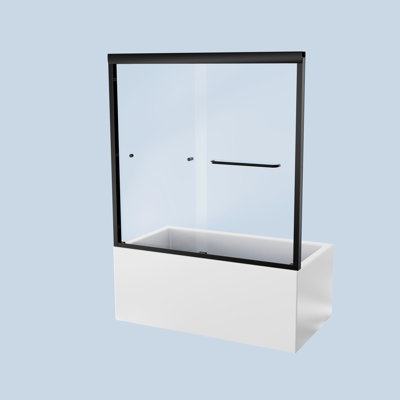 Matte Black Tub Shower Door, Semi-, 6Mm Tempered Glass, Double Sliding, Waterproof And Glass Black, Construction