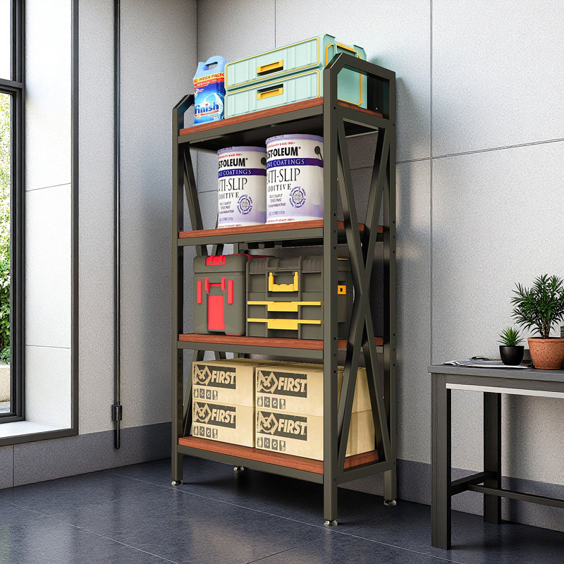 Tablettes de rangement à 4 niveaux en métal et en bois Bakers