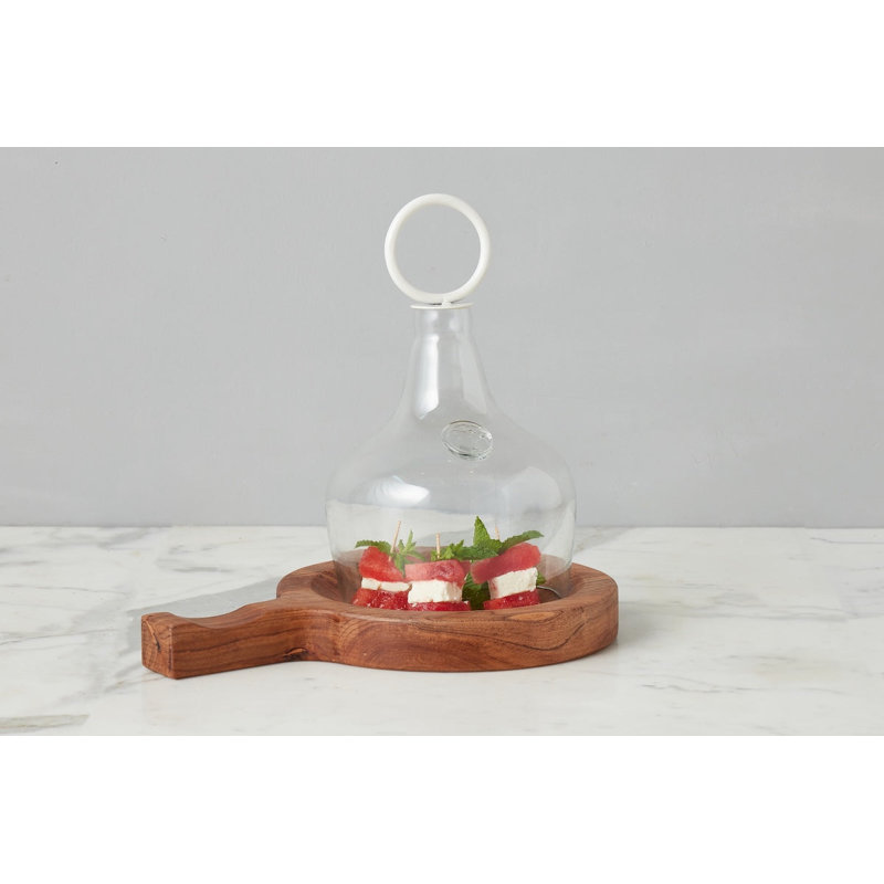 Glass Cloche Food Cover, Ring Handle, Small, Clear/White