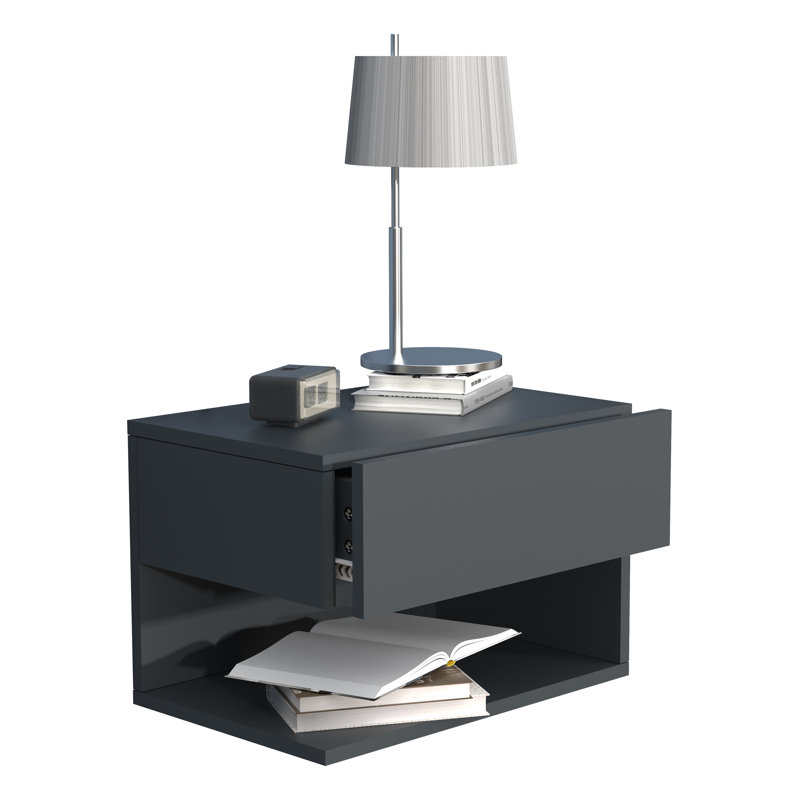 Avan Manufactured Wood Bedside Table, Anthracite, 30cm H x 45cm W x 32cm D