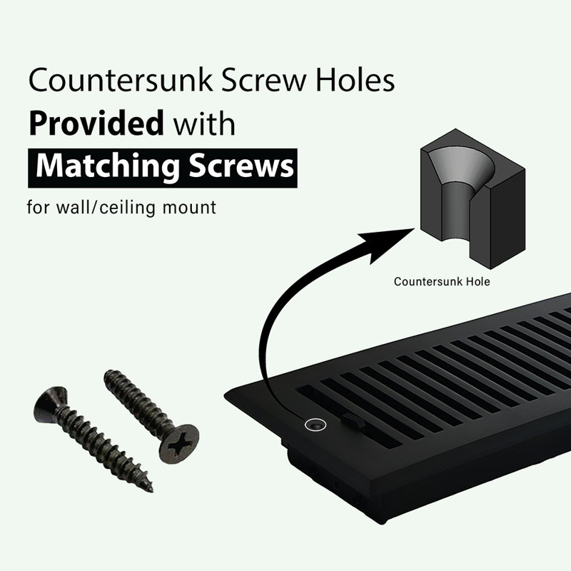 SLEEK Couvercle de ventilation 6 po x 12 po (ouverture 7-1 / 2 po x 13-3 / 4 po), Wall-With Screw Holes, Noir thermolaqué