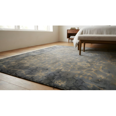 Tapis transitionnel oriental noir et noir en laine douce noué à la main moderne et élégant