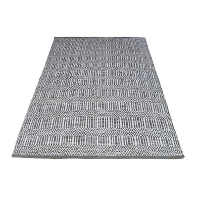 Brooksby Geometric Handmade Flatweave Cotton Gray/White Bath Rug