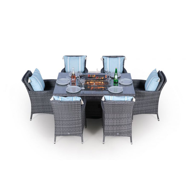 Palacios 6 - Person Patio Dining Set Rectangular Table with Cushions Included, Grey/Light Blue, Grey