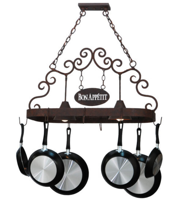 Bon Appetit Handcrafted Hanging Pot Rack, Antique Iron Gate