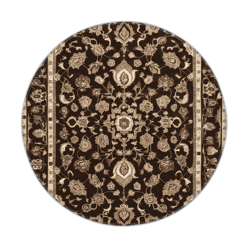 Tapis noir intérieur et extérieur Tabriz, Rond 5 pi