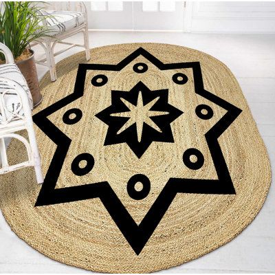Tapis ovale en jute tissé à la machine beige / noir Cassidee