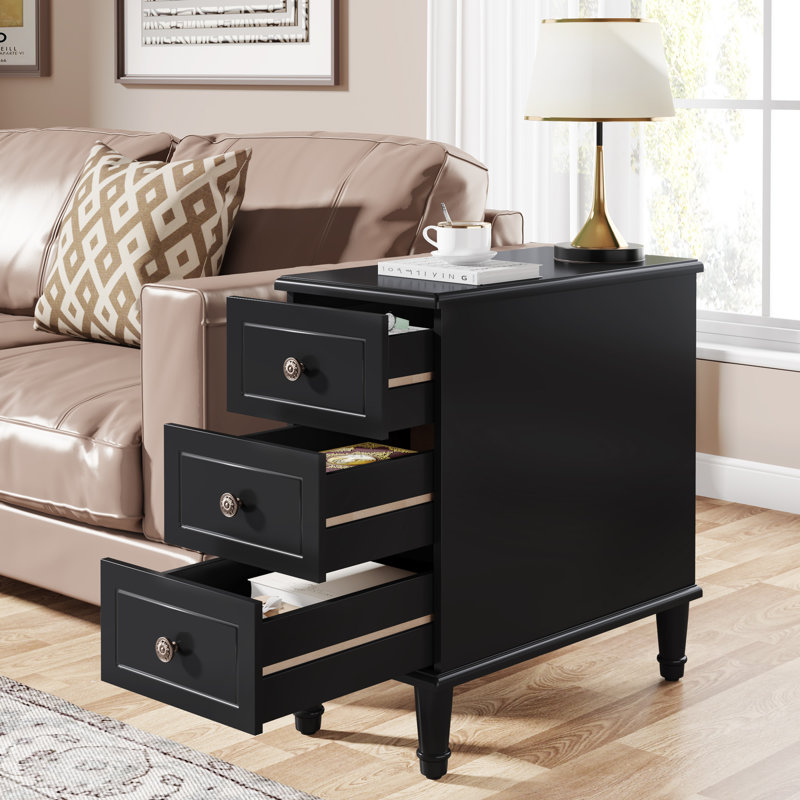 Cebollero Solid Wood Floor Shelf 3 - Drawer End Table , Black