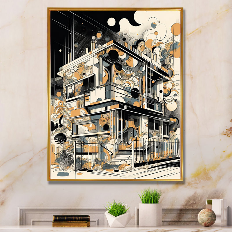 Art mural sur toile noir et gris, H 20 po x l 12 po x P 1 po, Cadre flottant doré