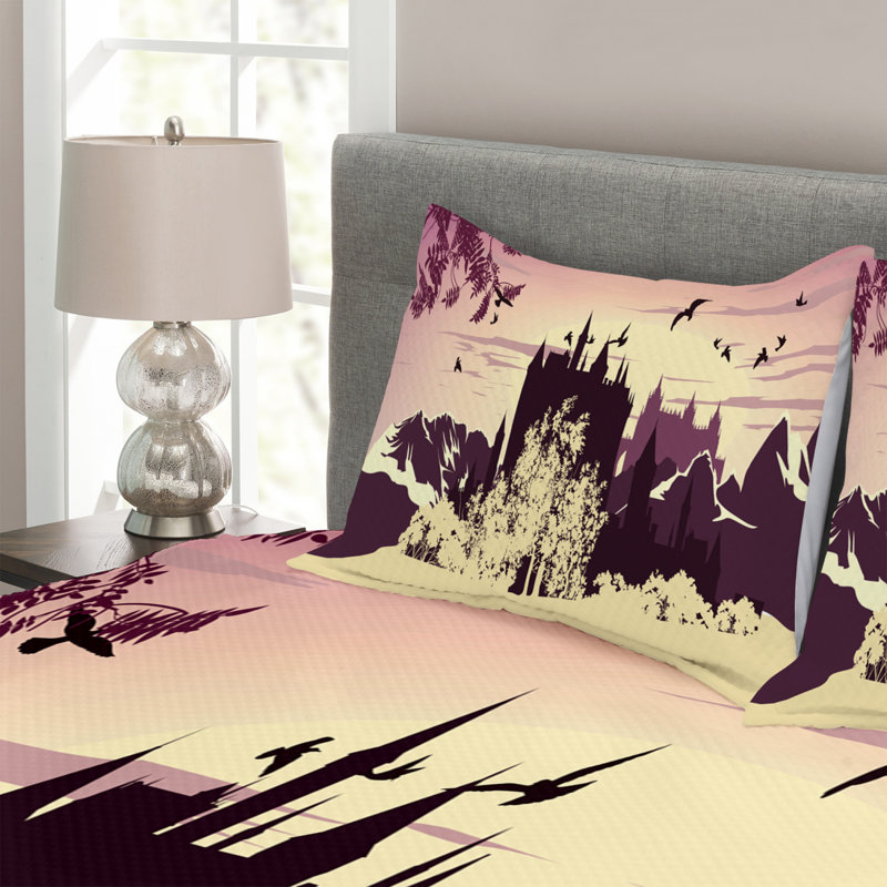 Adallard Black/Beige Microfibre Bedspread Set, 220 x 264 cm