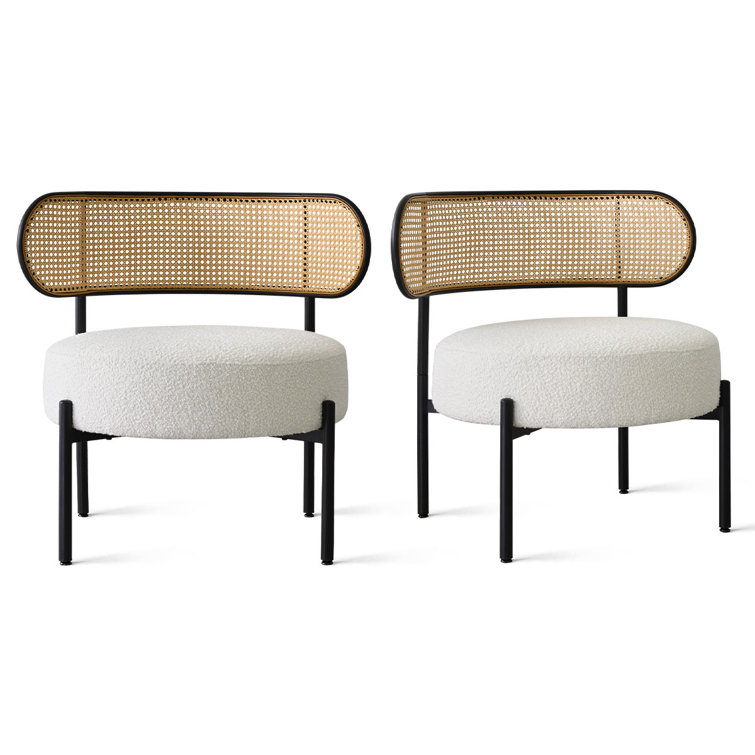 Bexlie Boucle Upholstered Chair With Rattan Back(Set Of 2)