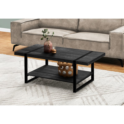 Table basse pour salon Living Furniture - L 48 po rectangulaire noire, contemporaine avec tablette fixe et pieds en métal noir moderne pour les pieds, surface stratifiée