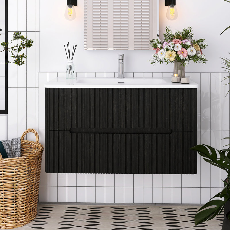 Meuble-lavabo mural simple 36 po avec lavabo, Noir