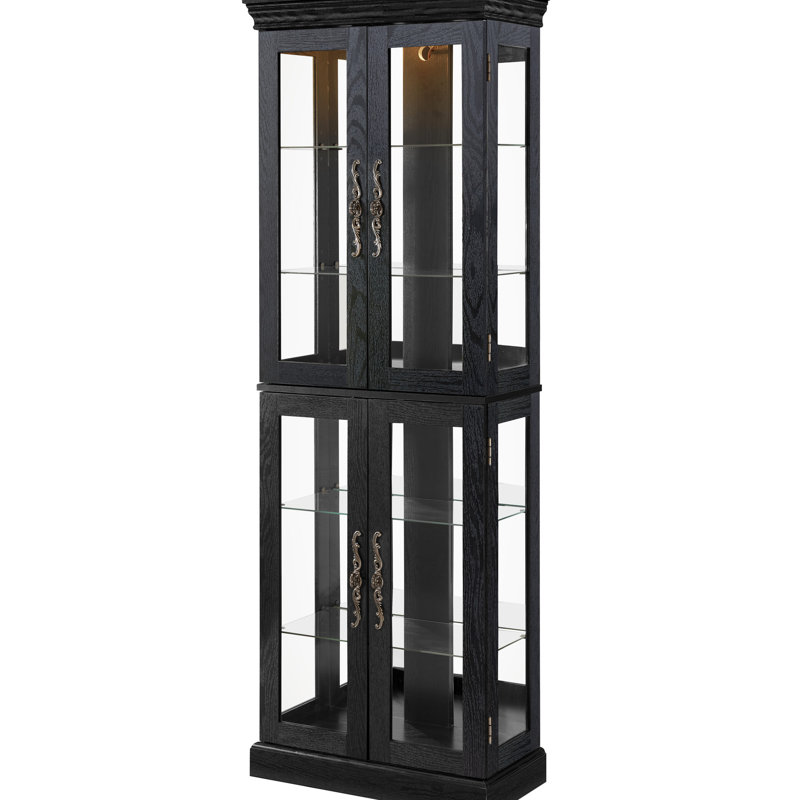 Armoire en verre noir avec éclairage exquis pour garde-manger, présentoir de collection idéal dans la cuisine, éclairage enchanteur et tablettes réglables