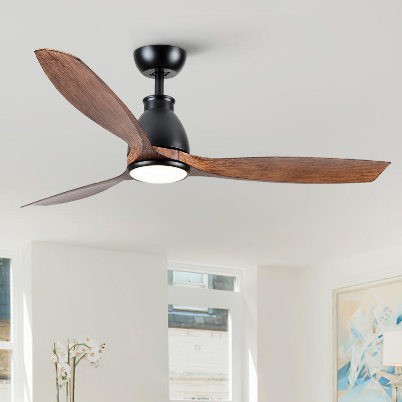 Farmhouse 52'' Distressed Wood Ceiling Fan with LED Lights, DC Motor and Remote Control, Dark Wood Grain
