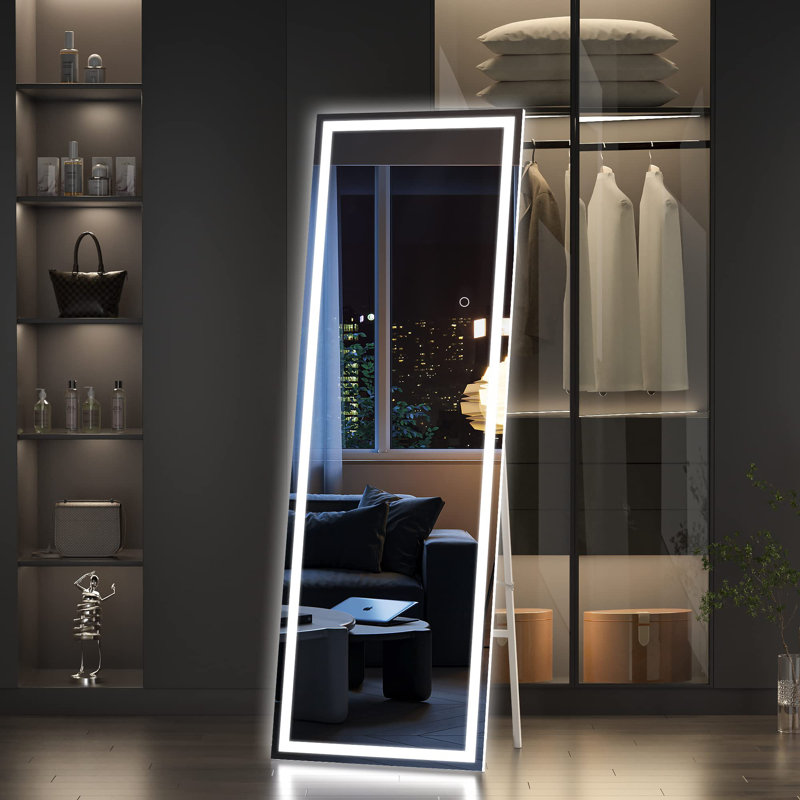 Miroir pleine grandeur à miroir moderne et contemporain Wrought Studio ™, 56 po x 16 po, Noir, noir, noir, noir