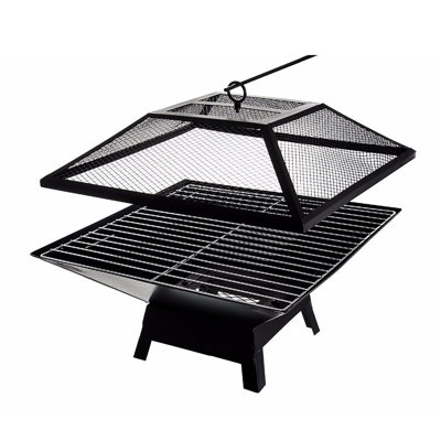 Outdoor Wood-Burning Fire Pit Table with Grill & Lid