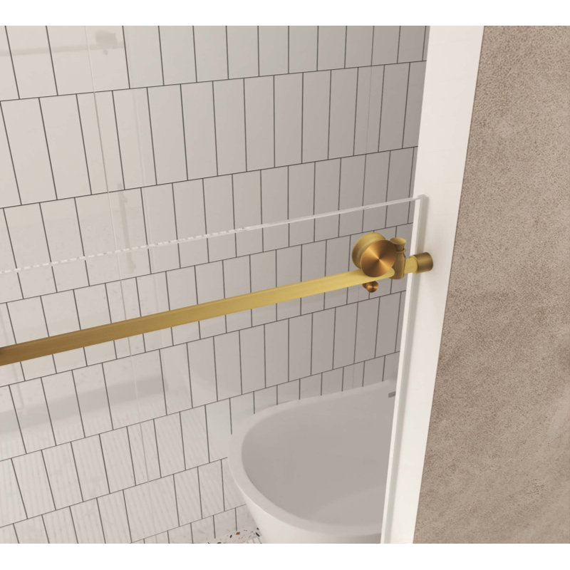 Frameless Shower Door, 1/4 "(6 Mm) Clear Tempered Glass, Explosion Proof Film, Stainless Steel Handle, Brushed Gold