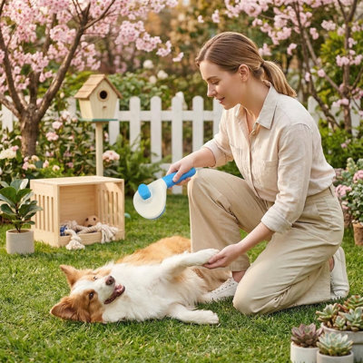 5-Piece Dog Grooming Brush Kit, Shedding Brush, Puppy Brush, Flea Comb, Slicker Brush & Hair Brush Set, Blue, for Home or Travel Use