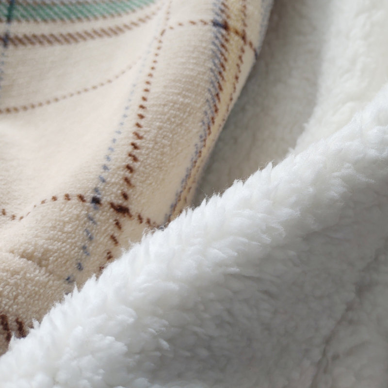 Soft Tartan Throw Blanket, Natural/Red/Green