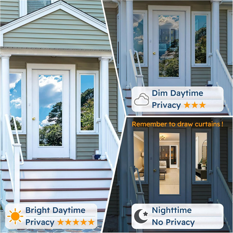 One Way Privacy Window Film For Home - Heat And UV Blocking Reflective Static Cling Mirror Tint - See Out Not In - Glare Reduction And Energy Efficiency