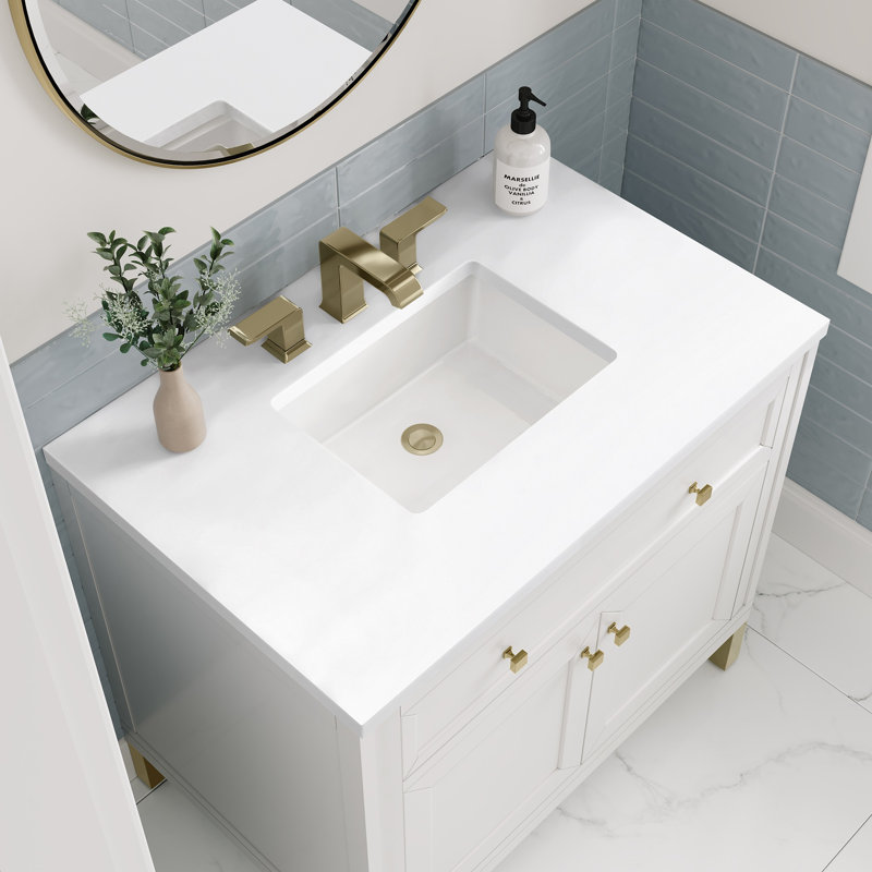 Chicago 36' W Single Vanity, White Zeus Quartz, Glossy White, 8" Widespread