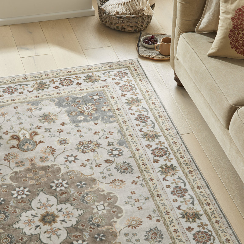 Traditional Mocha Washable/Stain Guarded Area Rug , Rectangle 120 x 180 cm
