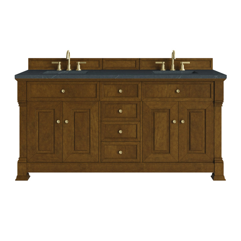 Meuble-lavabo double 72 po avec dessus Brookfield, Chêne miel, Charcoal Soapstone