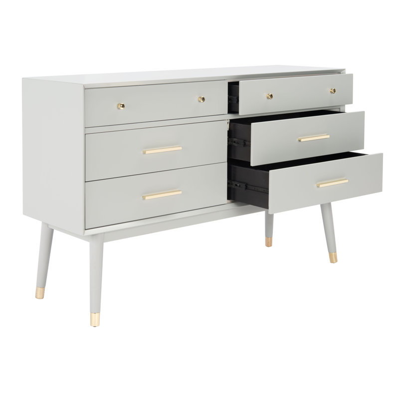 Commode 6 tiroirs Zack, Gris / laiton
