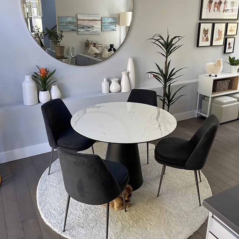 Cesario Round Marble Top Metal Base Dining Table