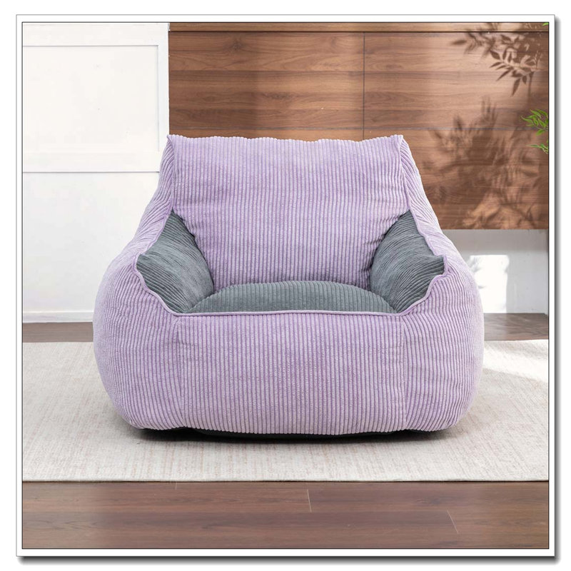 Comfy Corduroy Large Bean Bag Chairs with Armrests, Gray,Purple