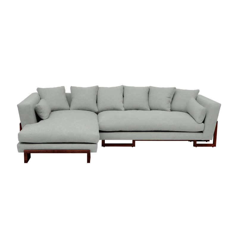 LRG Upholstered L-Shaped Sectional Left Hand Facing, Back Side Tray, Solid Walnut, Coral Velvet