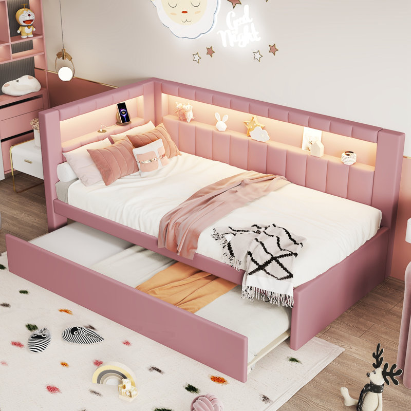 Upholstered Twin Size Platform Bed, Pink