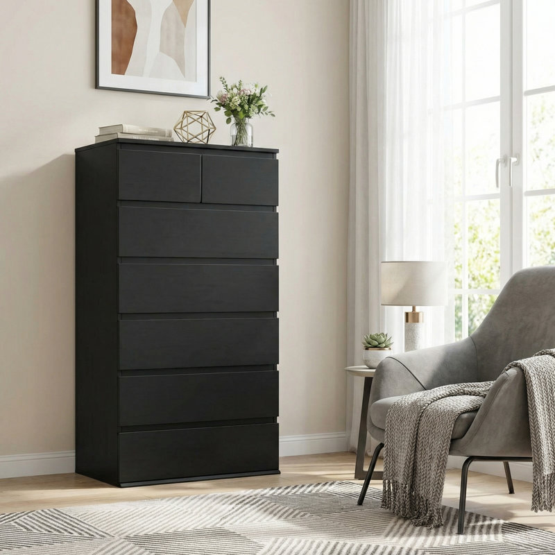 Baldvina 23.6'' W 7 - Drawer Dresser, Black