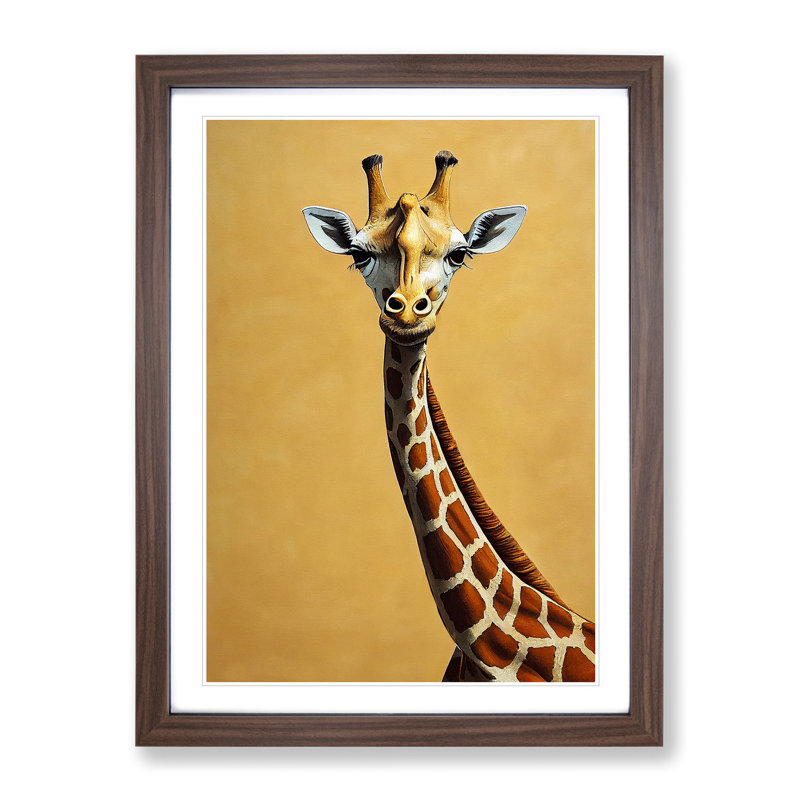 Cute Giraffe - Single Picture Frame Print, 34cm H x 25cm W x 2cm D, Walnut