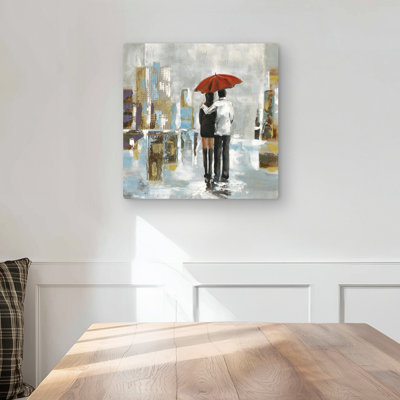 Couple Walking Under Their Umbrella - Scenic Metal Print Decor