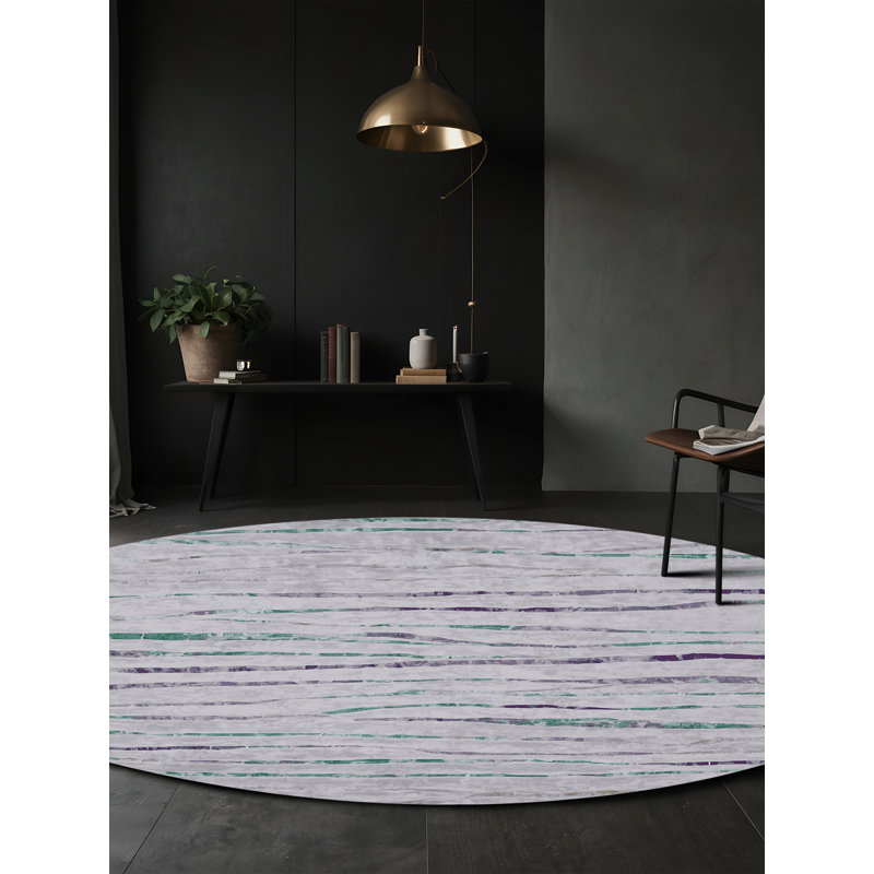 Tapis bleu soyeux et moelleux, Rond 5 pi