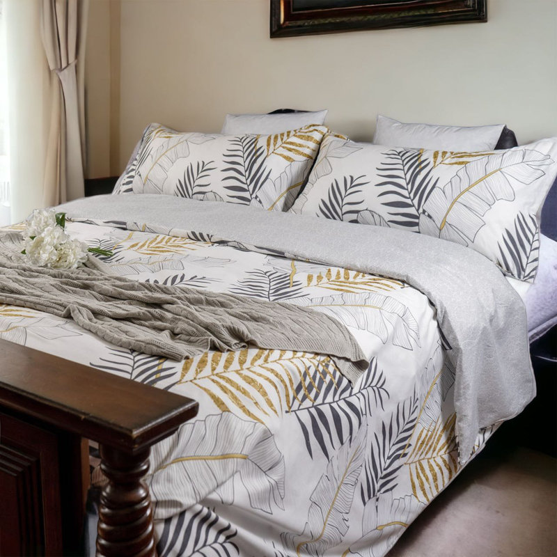 Polyester Satin Floral Duvet Cover, Queen Duvet Cover + 2 Standard Pillowcases