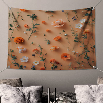 Tapisserie murale arrangement floral orange - Décoration murale fleurs