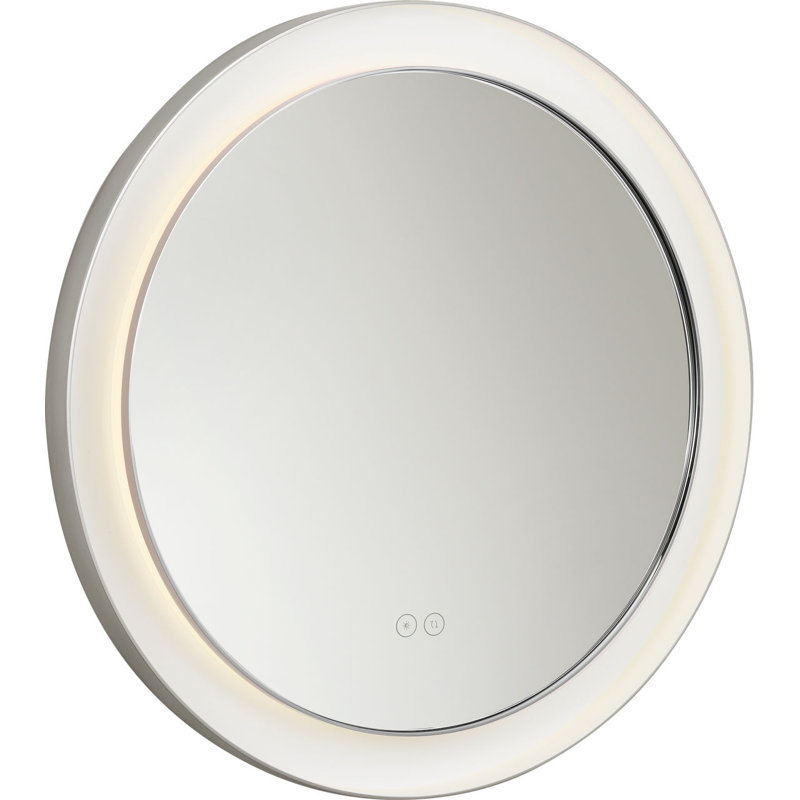 Chopin Round Illuminated Mirror, Polished Nickel, 24" H x 24" W x 1.5" D